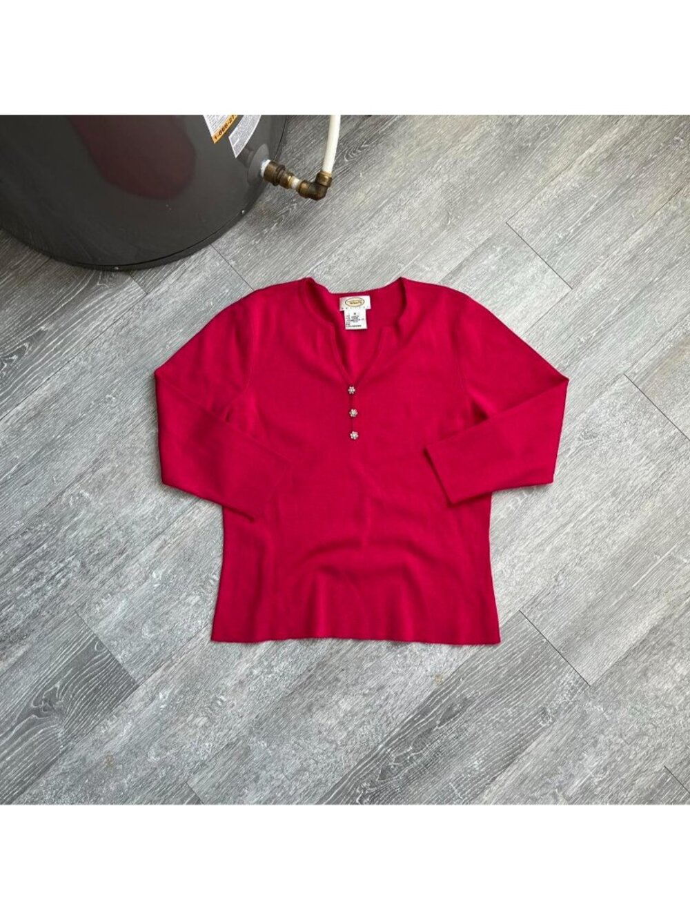 Dark Pink Vintage “Talbots” Silk Blend (78%) Long-Sleeve Thick Henley / T-Shirt